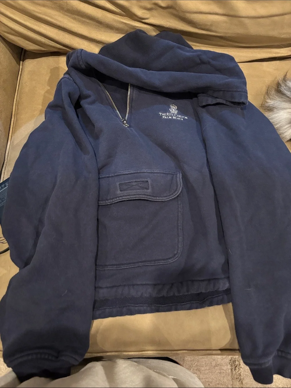 Navy Half-Zip Hooded Pullover with Front Pocket